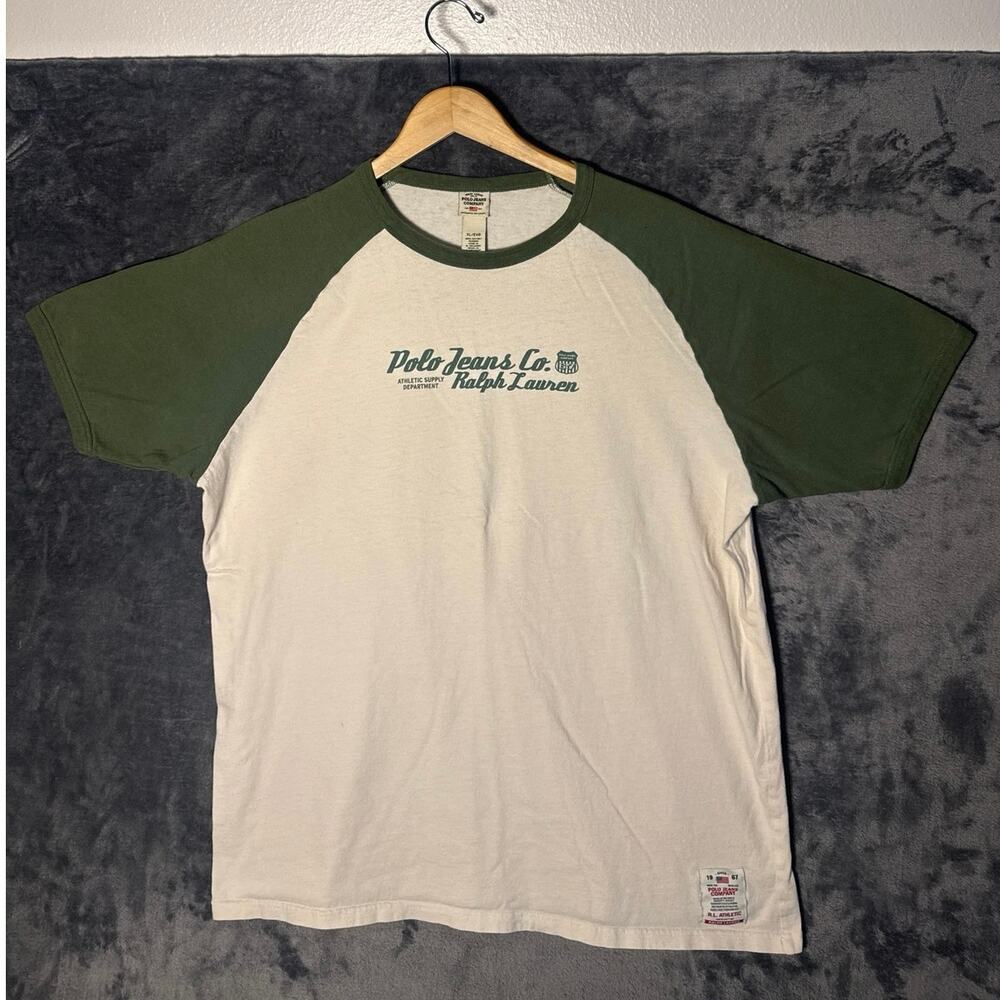 Vtg 90s Polo Jeans Co Ralph Lauren Raglan T Shirt Mens XL Green Baseball Graphic